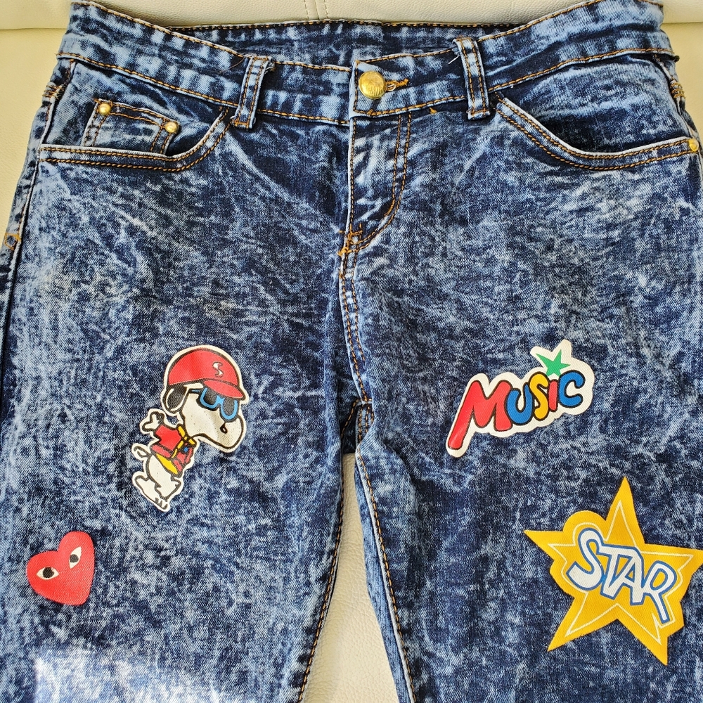 Snoopy blue faded skinny jeans